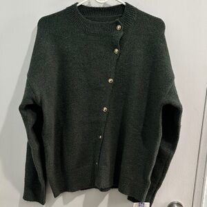 Brand New! Cider Forest Green Asymmetrical Button Cardigan